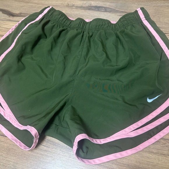 Nike Women's Athletic Shorts in Green with Pink Accents - Picture 1 of 3